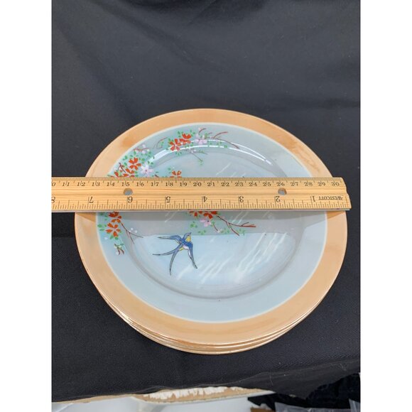 LusterWare Takito Ti Peach/ Blue 16PC Set* Japanese Hand Painted Set Birds Swall - Picture 7 of 14